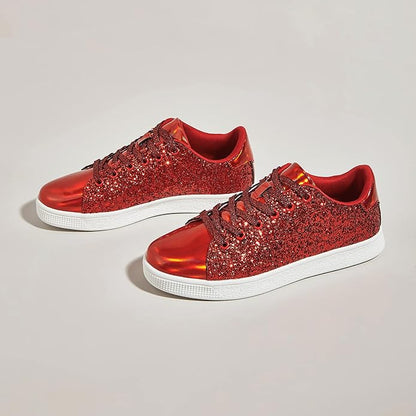 Damen Sneaker Schnürschuhe Fashion Glitzer
