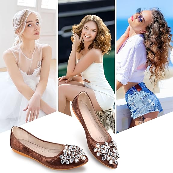 Glitzernde Ballerina Schuhe Flach Strass Schmuck