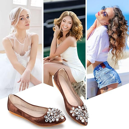 Glitzernde Ballerina Schuhe Flach Strass Schmuck