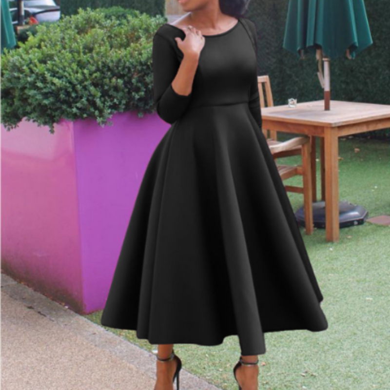 Damen Midi-Kleid Einfach Rundhals Schlicht