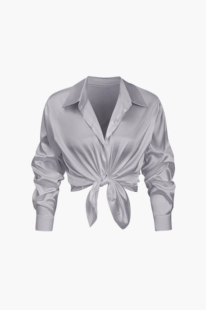 Elegante Bluse Langarm Seiden-Satin Damenbluse