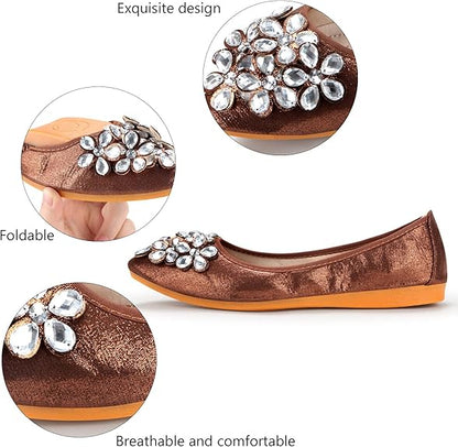 Glitzernde Ballerina Schuhe Flach Strass Schmuck