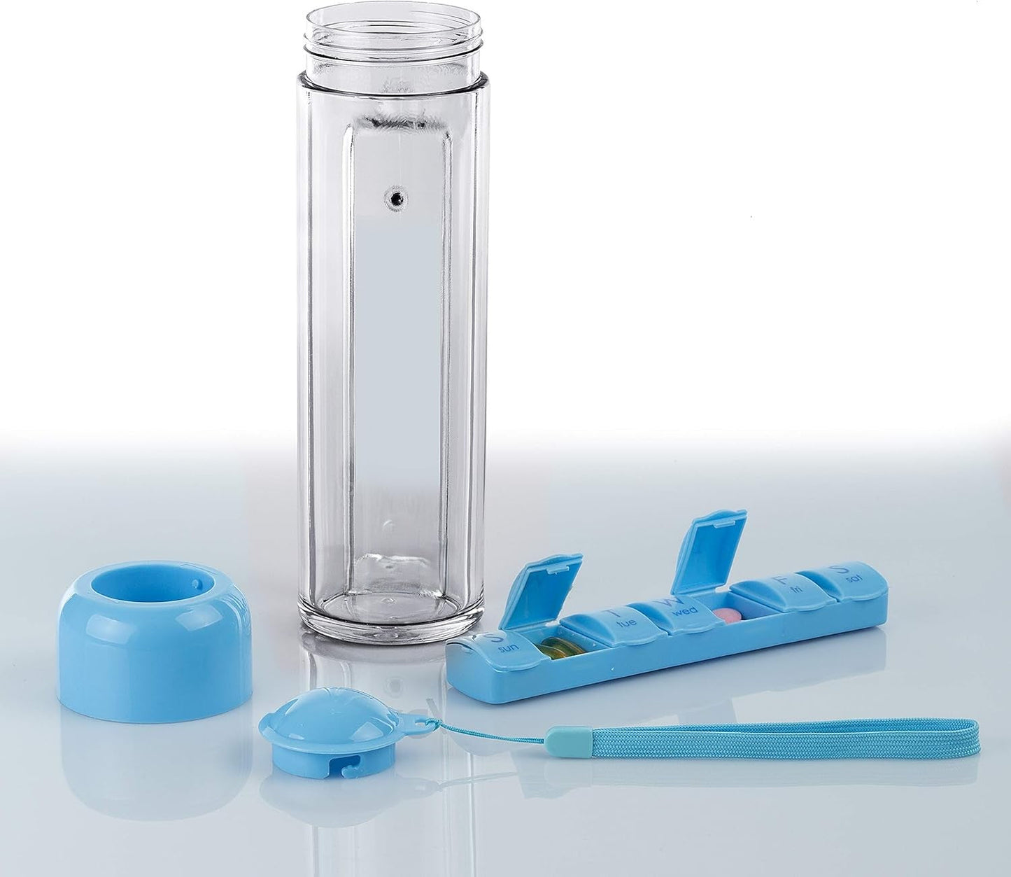 Reise Wasserflasche mit Pillenbox Organizer