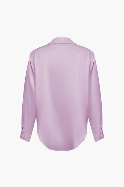 Elegante Bluse Langarm Seiden-Satin Damenbluse