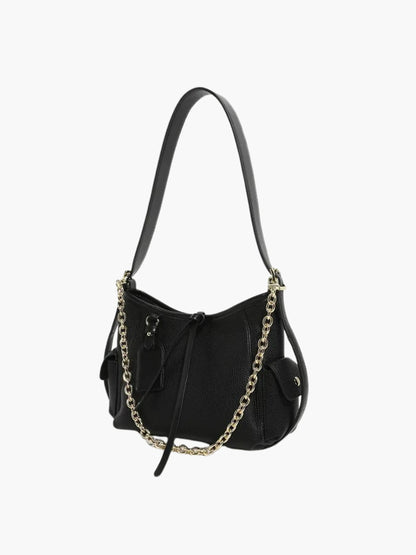 Leder Schultertasche mit Kettenakzent Echtleder Schwarz