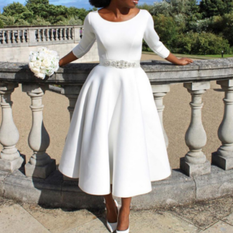 Damen Midi-Kleid Einfach Rundhals Schlicht