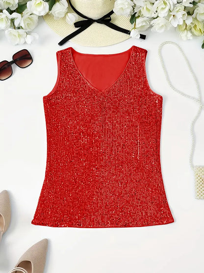 Elegantes Pailletten Top Ärmellos Damen Oberteil Glitzer
