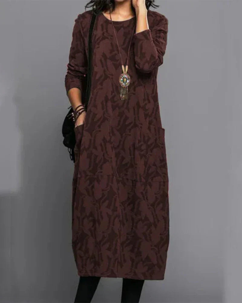 Damen Winterkleid Langarm Mit Taschen Maxi
