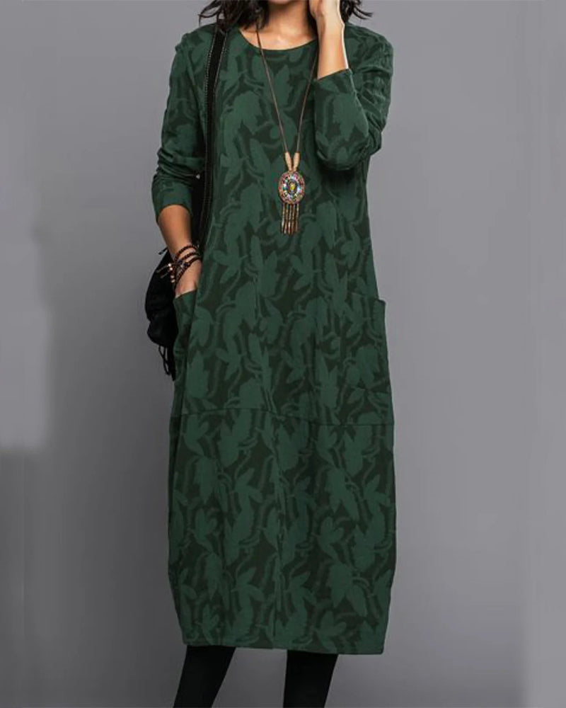 Damen Winterkleid Langarm Mit Taschen Maxi - BerlinGlamour