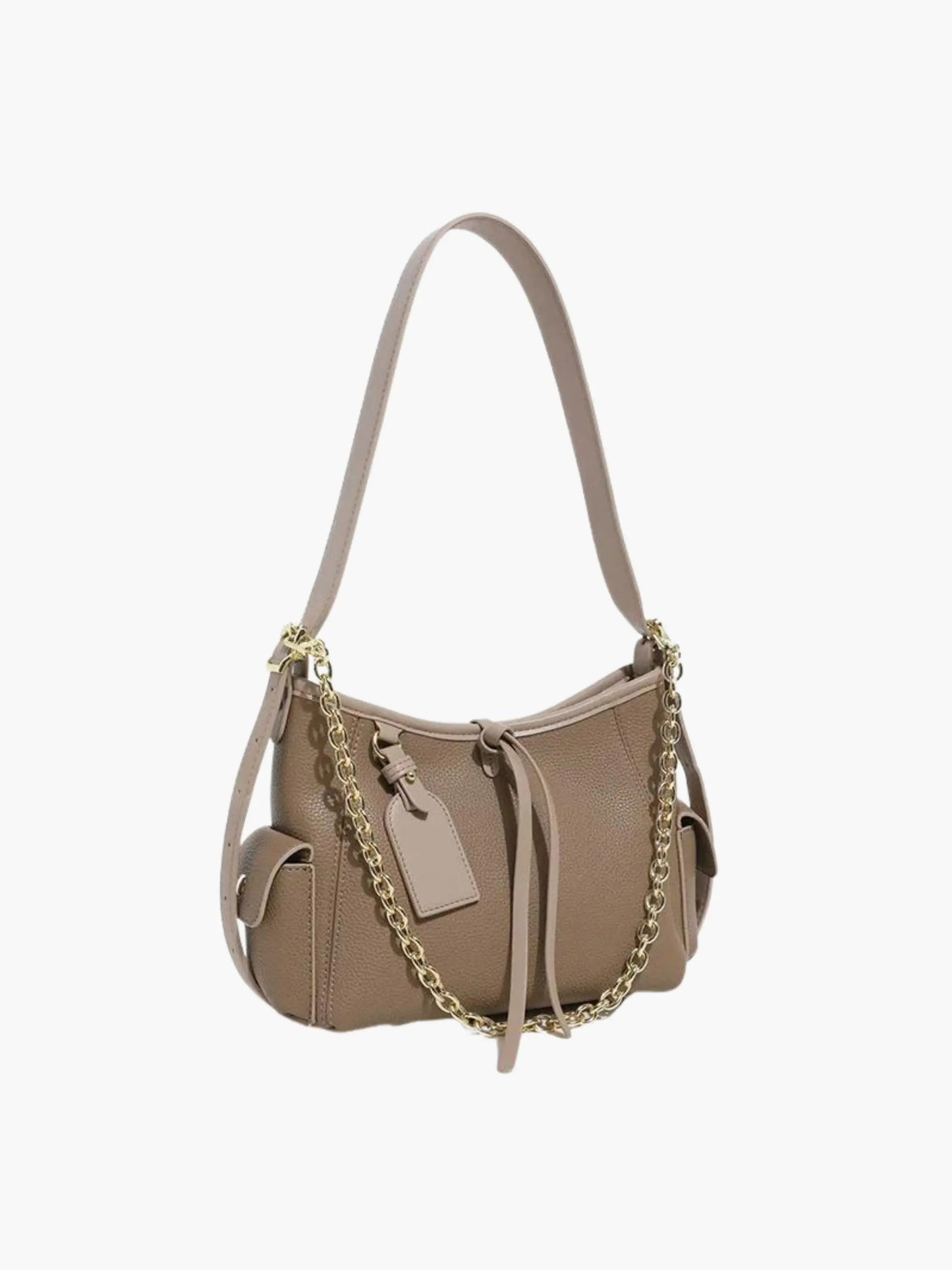 Leder Schultertasche mit Kettenakzent Echtleder Schwarz