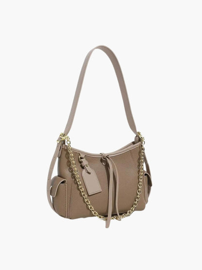 Leder Schultertasche mit Kettenakzent Echtleder Schwarz