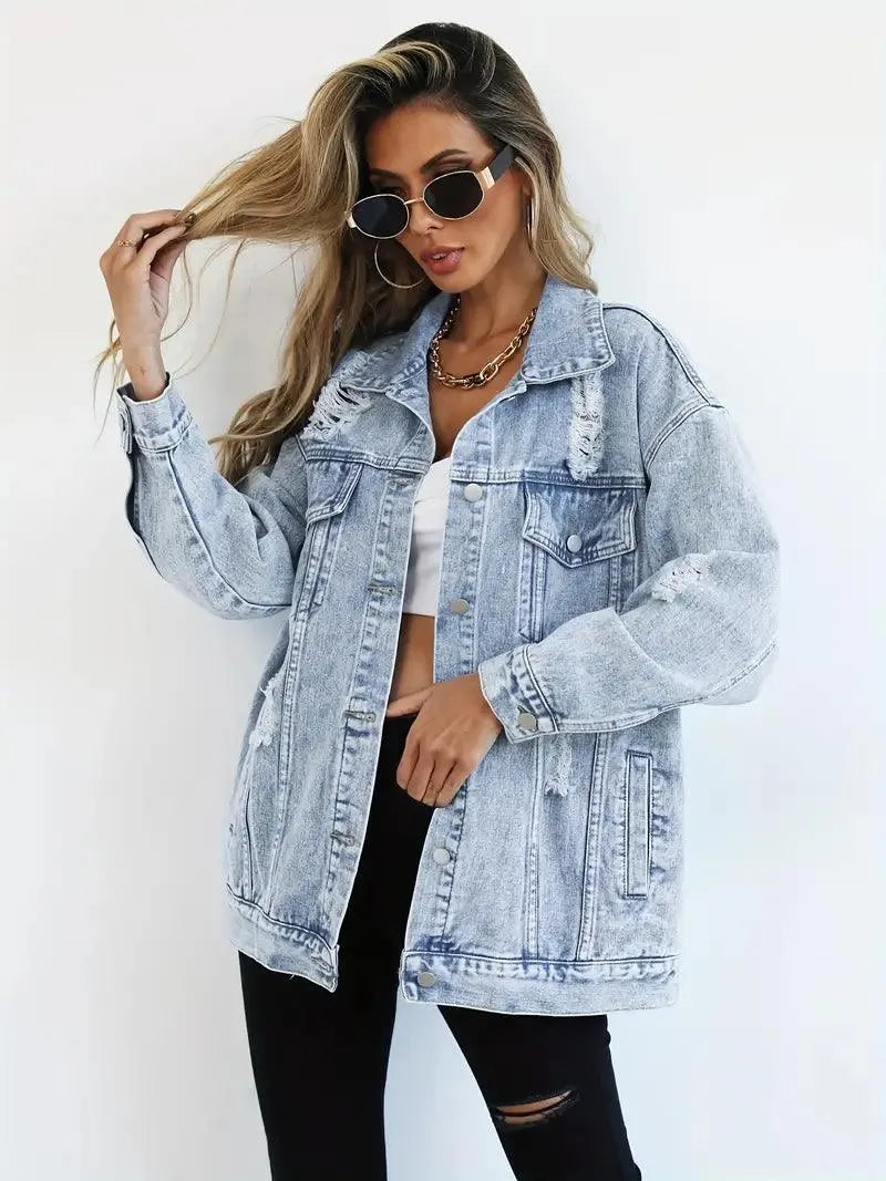 Große Damen Jeansjacke Oversized Trendy