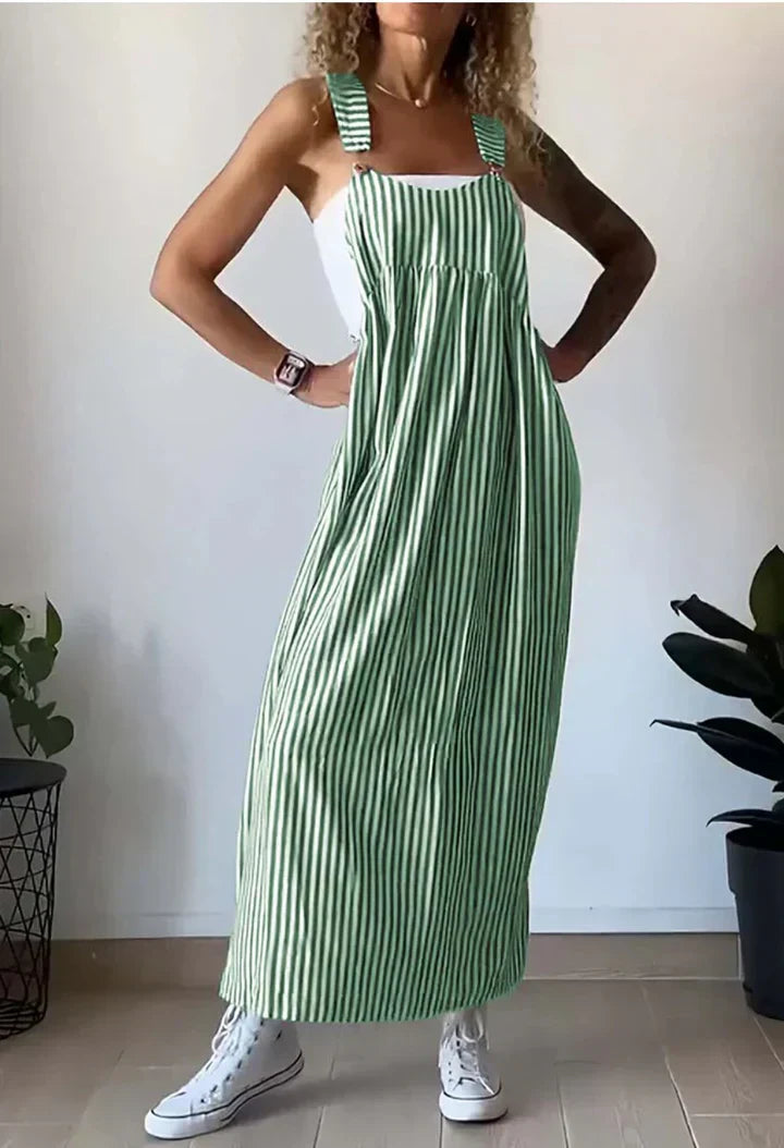 Leichtes gestreiftes Kleid mit Hosenträgern - Iris