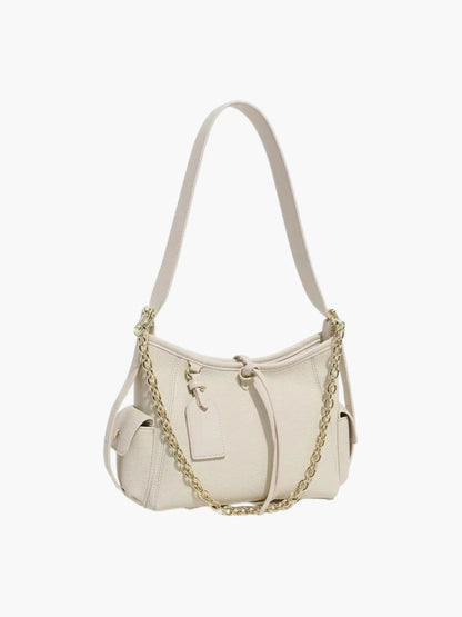 Leder Schultertasche mit Kettenakzent Echtleder Schwarz