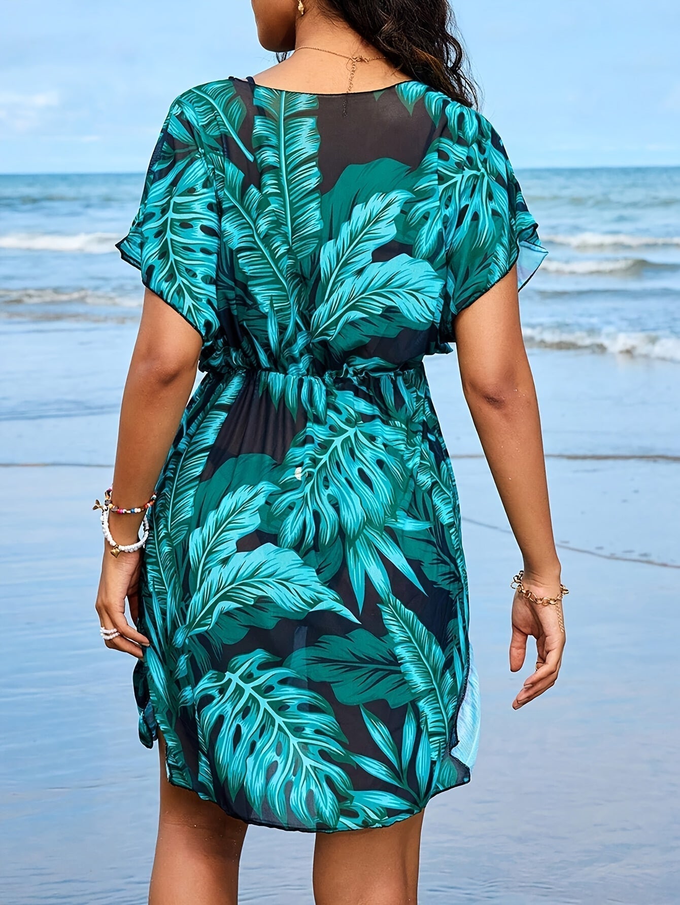 Boho Strandkleid mit V-Ausschnitt und Blumenmuster