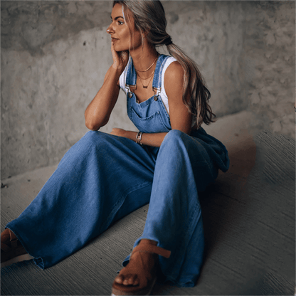 Damen Overalls Weites Bein Denim Modell