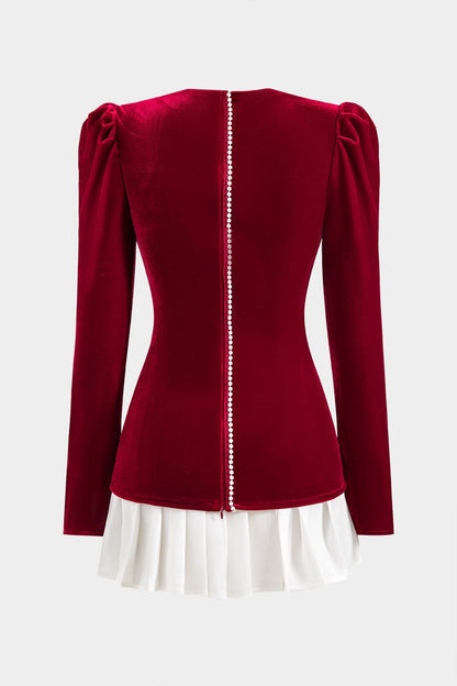 Elegantes Samt-Top mit Plisseerock Damen Oberteil