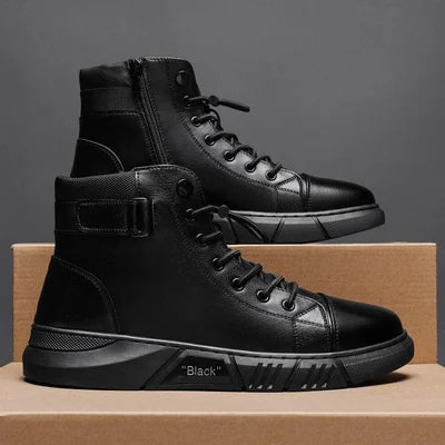 Echtleder-Stiefel Schwarz Lässig Damenstiefel Winter