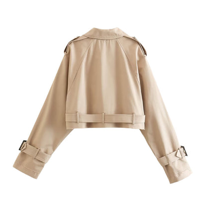 Damen Trenchcoat Kurz Schick Gürtel Elegant