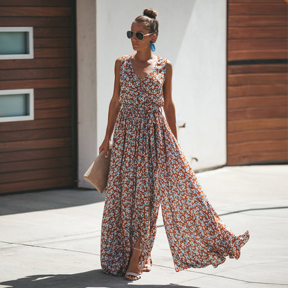 Sommerkleid Ärmellos Maxikleid Blumenprint Elegant