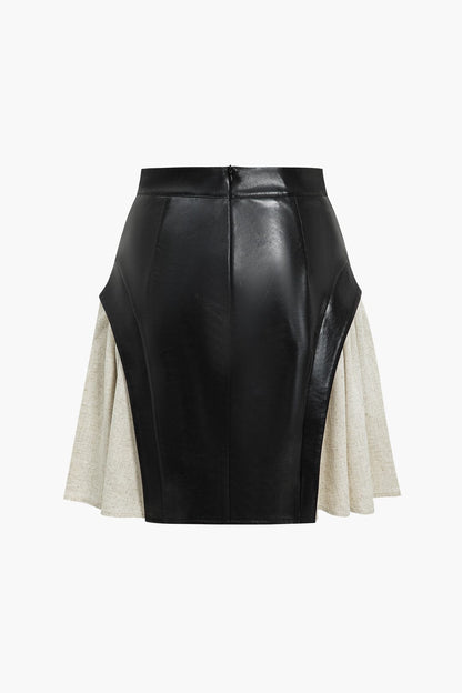 Moderner Skaterrock High-Waist Kunstleder Kontrast