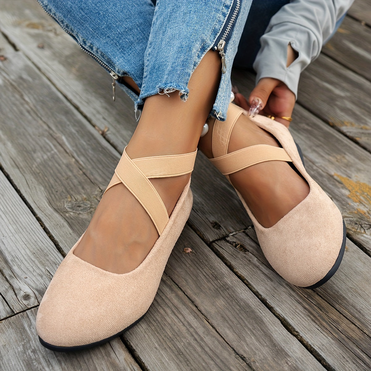 Damen Ballerinas Atmungsaktiv Samt Bequem - BerlinGlamour