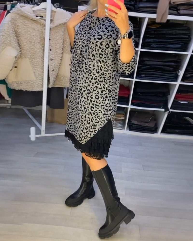 Leopardenmuster Kleid Stilvoll Elegant Damenkleid