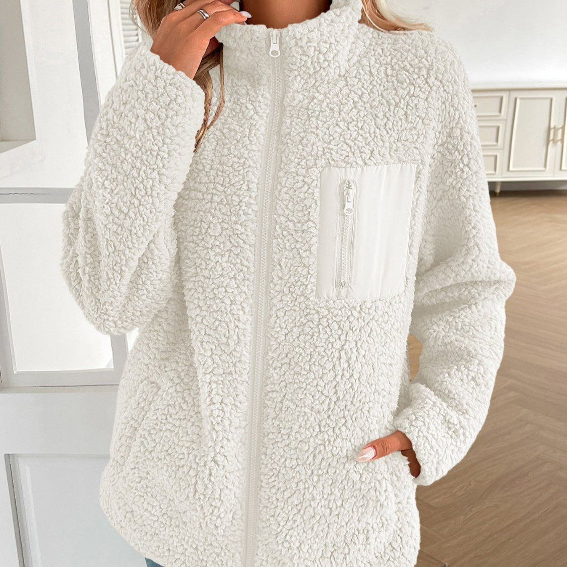 Fuzzy Jacke Damen Warm Winterlich Lässig Zip Up