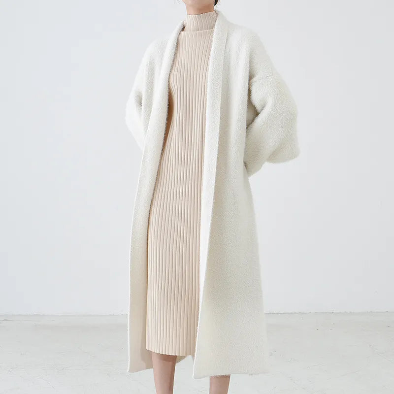 Damen Mantel Lang Offener Schlicht Stil - BerlinGlamour