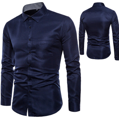 Herren Langarmhemd Slim Fit Satin Modern Schwarz