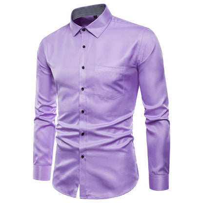 Herren Langarmhemd Slim Fit Satin Modern Schwarz