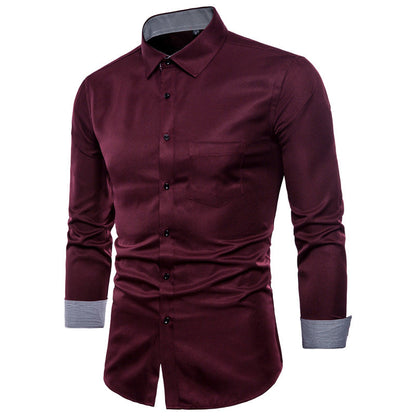 Herren Langarmhemd Slim Fit Satin Modern Schwarz