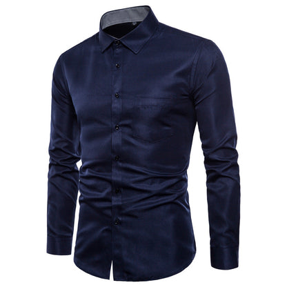 Herren Langarmhemd Slim Fit Satin Modern Schwarz