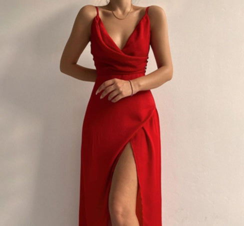 V-Ausschnitt Kleid Mit Druck Schlitz Modern
