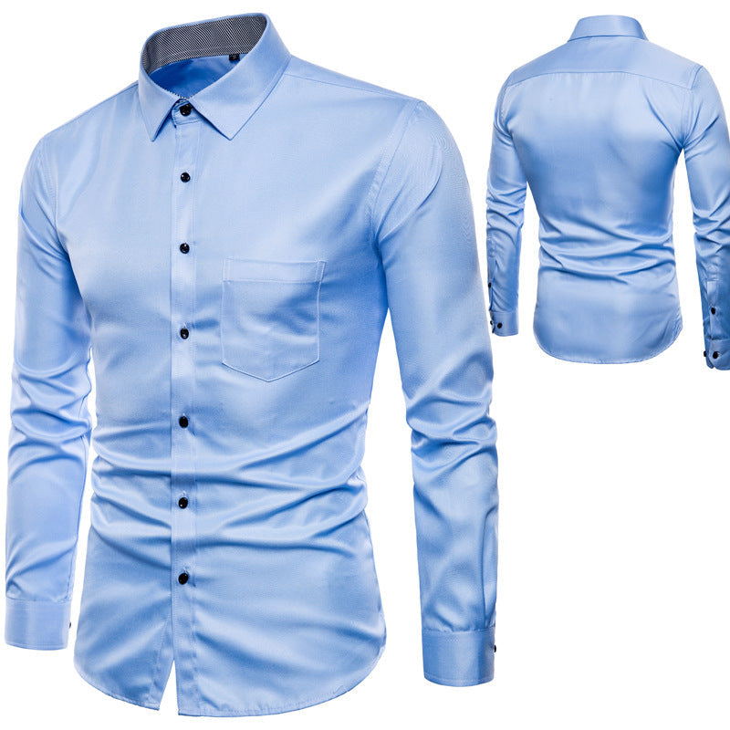 Herren Langarmhemd Slim Fit Satin Modern Schwarz