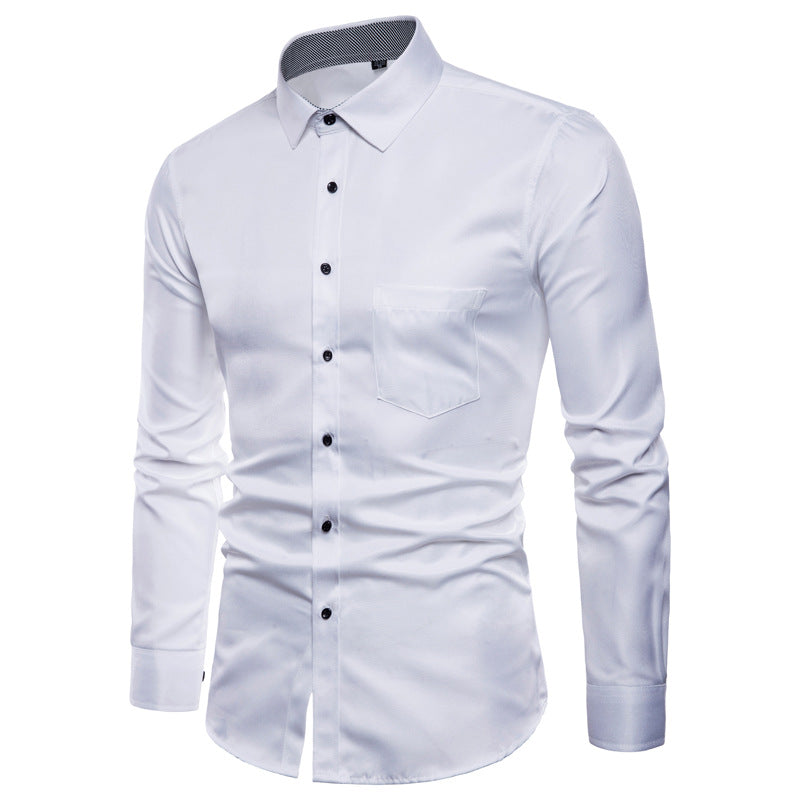 Herren Langarmhemd Slim Fit Satin Modern Schwarz