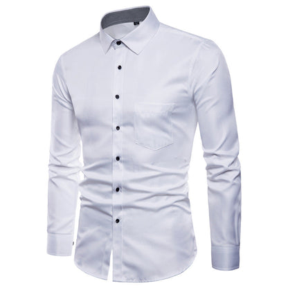 Herren Langarmhemd Slim Fit Satin Modern Schwarz