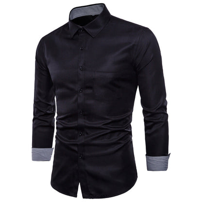 Herren Langarmhemd Slim Fit Satin Modern Schwarz