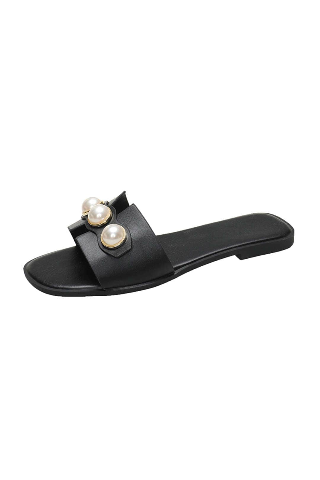 Leder Slides Damen Leicht mit Perlen Verzierung Luxus