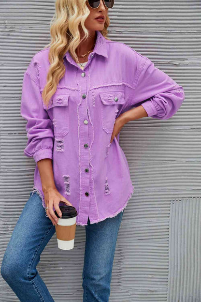 Rohsaum Denimjacke Zerrissen Trendig Frauenjacke