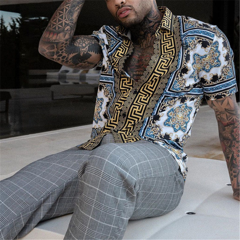 Herren Kurzarmhemd Relaxed Fit mit Print