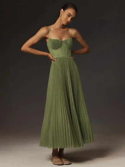 Midi-Kleid Damen Korsett Faltenrock Elegant