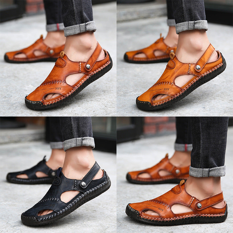 Herren Leder Sandalen Offen mit verstellbarem Riemen Komfort - BerlinGlamour