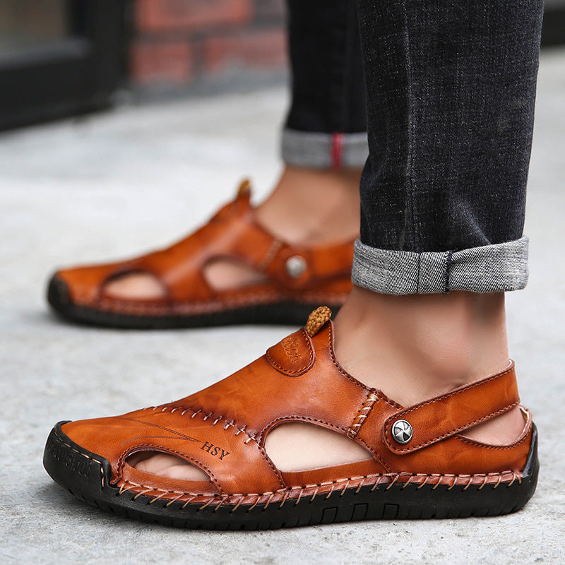 Herren Leder Sandalen Offen mit verstellbarem Riemen Komfort