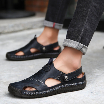 Herren Leder Sandalen Offen mit verstellbarem Riemen Komfort