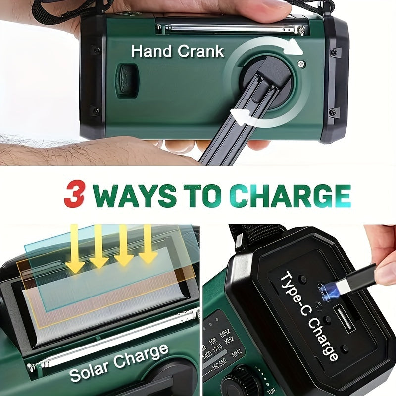 Notfallradio Powerbank Solarladbar mit LED-Licht und Kompass