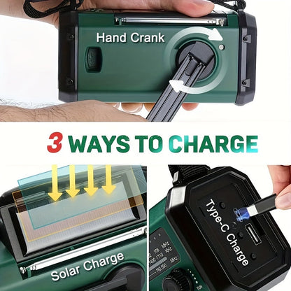 Notfallradio Powerbank Solarladbar mit LED-Licht und Kompass