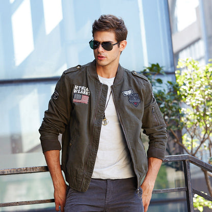 Herren Bomberjacke Modern mit Patches Schwarz