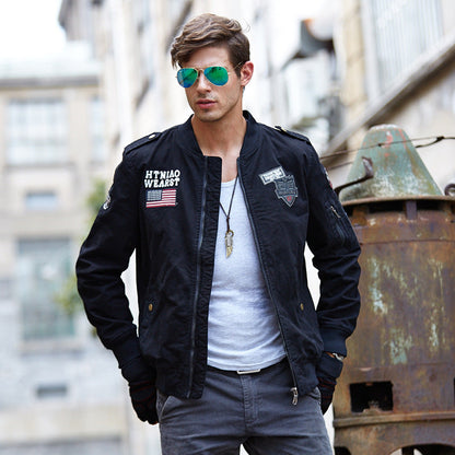 Herren Bomberjacke Modern mit Patches Schwarz