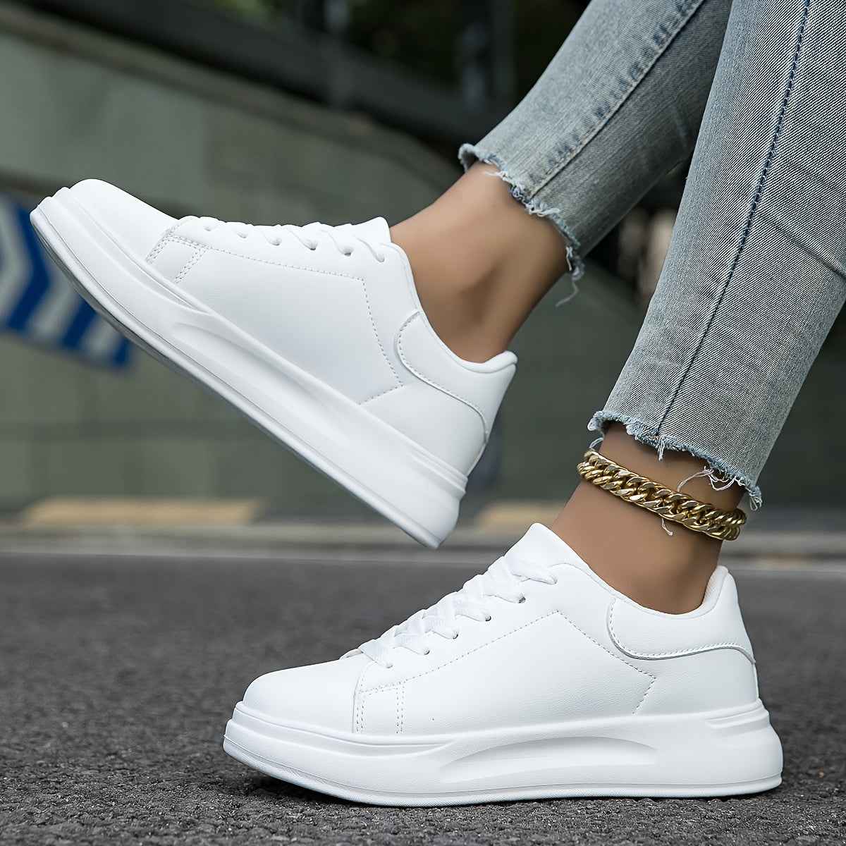 Damen Sneaker Weiß Glatt Schnürsenkel